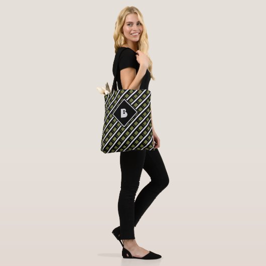 Tote Bag Motif initial monogramme moderne mignon vert noir (Sur le modèle)