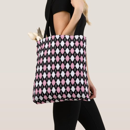 Tote Bag Motif Jacquard noir et rose sans couture (De près)
