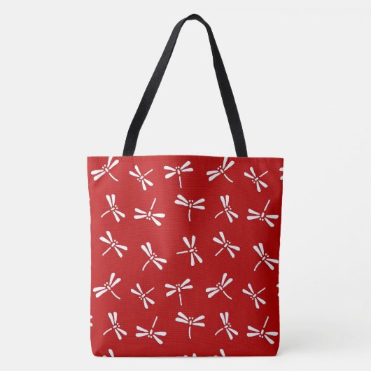 Tote Bag Motif japonais de libellule, rouge-foncé et blanc (Devant)