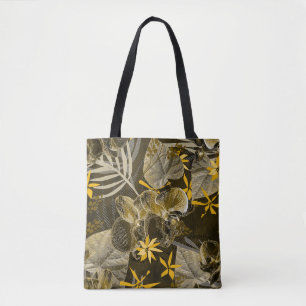 Tote Bag Motif jaune-brun fleuri à l'aquarelle.
