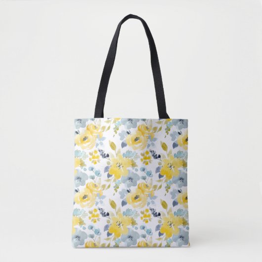 Tote Bag Motif jaune et bleu d'aquarelle (Devant)
