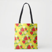 Tote Bag Motif jaune fraise et fleur (Devant)