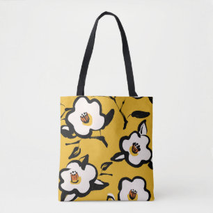 Tote Bag Motif jaune Vintage floral avec main mince dr