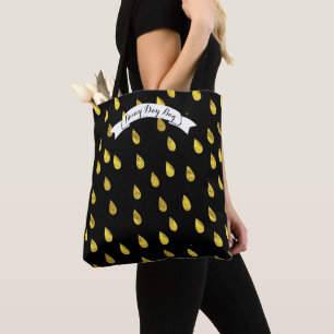 Tote Bag Motif jour de pluie goutte de pluie dorée