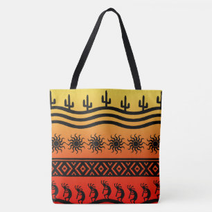 Tote Bag Motif Kokopelli Ombre Sunset Cactus