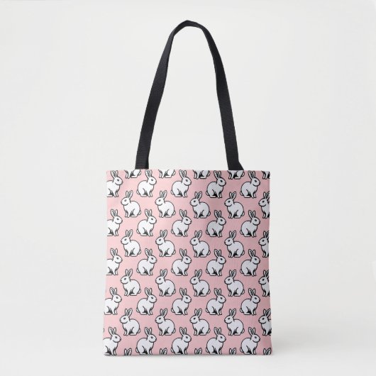 Tote Bag Motif lapins - Noir et blanc avec rose pâle (Devant)