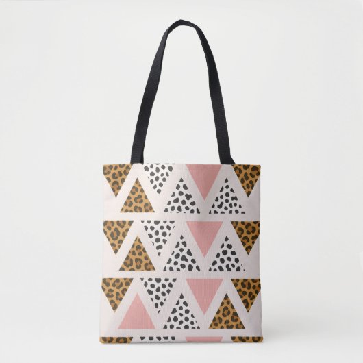 Tote Bag Motif Léopard Chic et Triangle Rose (Devant)