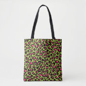 Tote Bag Motif léopard en framboise sur Lime Green (Devant)