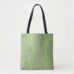 Tote Bag Motif léopard en vert citron et gris