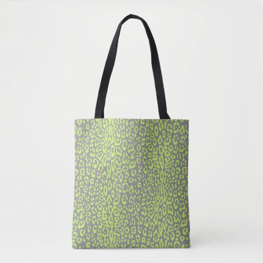 Tote Bag Motif léopard en vert citron et gris (Devant)