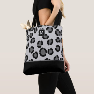 Tote Bag Motif léopard noir et gris avec Monogramme
