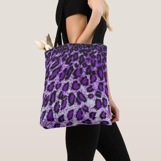 Tote Bag Motif Leopard noir violet design d'impression (De près)