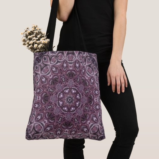 Tote Bag Motif Mandala en marbre de lavande et de prune (De près)