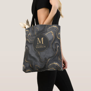 Tote Bag Motif marbre personnalisé gris noir et or pailleté