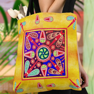 Tote Bag Motif mexicain Huichol Golden & Purple Art