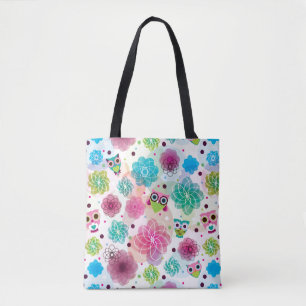 Tote Bag Motif mignon d'arrière - plan de hibou de fleur