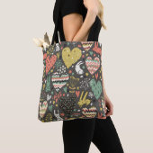 Tote Bag Motif mignon de lapins d'amour avec des coeurs (De près)