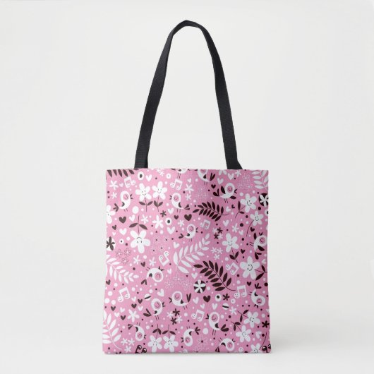 Tote Bag motif mignon de rose d'oiseaux et de fleurs (Devant)
