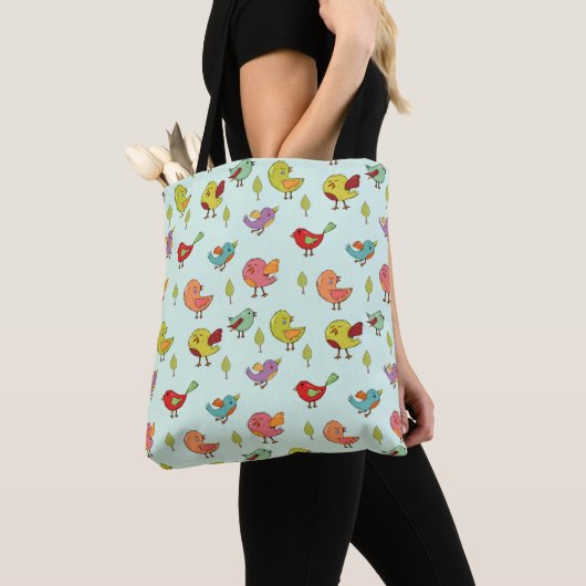 Tote Bag Motif mignon d'oiseaux Whimsical à main (De près)