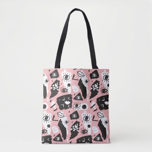 Tote Bag Motif moderne abstrait d'oeil et de lèvres (Devant)