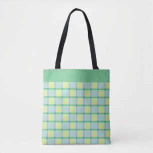 Tote Bag Motif Moderne Damier Bleu Vert Citron