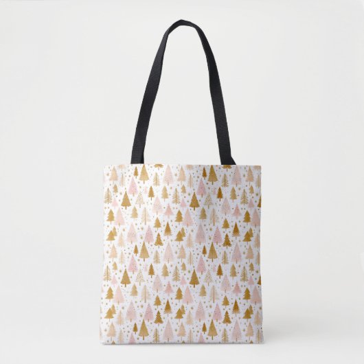 Tote Bag Motif moderne de Noël rose et or (Devant)