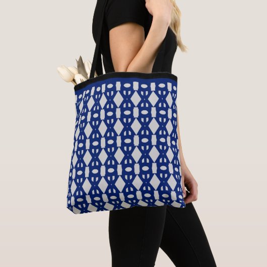 Tote Bag Motif moderne en forme de diamant bleu et gris (De près)