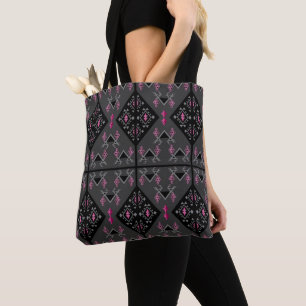 Tote Bag Motif moderne inspiré par le kilim noir et gris