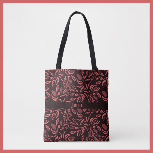 Tote Bag Motif moderne noir, rouge chaud