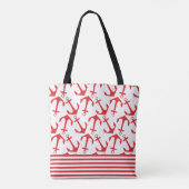 Tote Bag Motif Monogramme d'Ancre Rouge Côtière Chic (Dos)