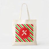 Tote Bag Motif Monogramme de bandes rouge et verte (Devant)