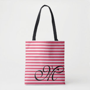 Tote Bag Motif Monogramme Red Stripes