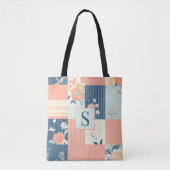 Tote Bag Motif Monogramme rose et bleu en écaille (Devant)