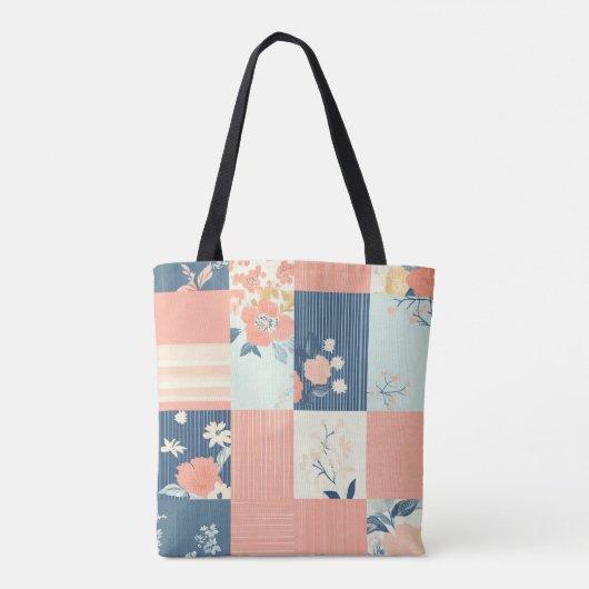 Tote Bag Motif Monogramme rose et bleu en écaille (Dos)