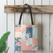 Tote Bag Motif Monogramme rose et bleu en écaille