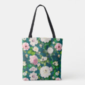Tote Bag Motif monogramme vert fleuri et rose (Dos)