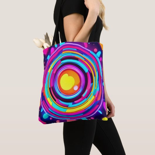 Tote Bag Motif Neon Circle Vortex (De près)