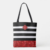 Tote Bag Motif noir et Parties scintillant rouge, Monogramm (Dos)