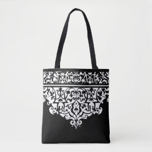 Tote Bag Motif Orné noir et blanc personnalisable Fourre-to