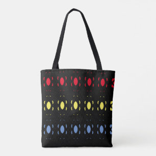 Tote Bag Motif ovale bleu, jaune et rouge sur noir