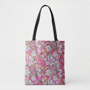 Tote Bag Motif paisley blanc rose