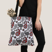 Tote Bag Motif Paisley, noir, blanc et rouge (De près)