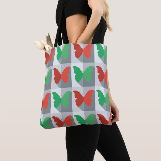 Tote Bag Motif Papillon Rouge et Vert