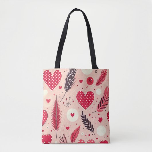 Tote Bag Motif Pastel Feather and Heart (Devant)