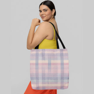 Tote Bag motif plaid aux couleurs pastel