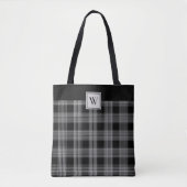 Tote Bag Motif Plaid Monogramme Noir Et Gris (Devant)