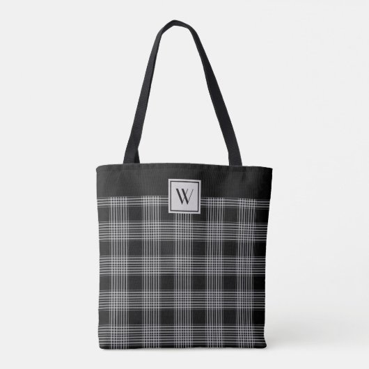 Tote Bag Motif Plaid Monogramme Noir Et Gris (Dos)