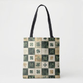 TOTE BAG MOTIF PLAID VERT AVEC SHAMROCKS VERT & BLANC (Devant)