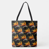 Tote Bag Motif Plante Orange Bird of Paradise sur Noir (Devant)
