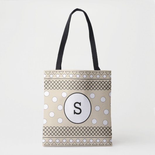 Tote Bag Motif Points Imprimé Monogramme Beige (Devant)